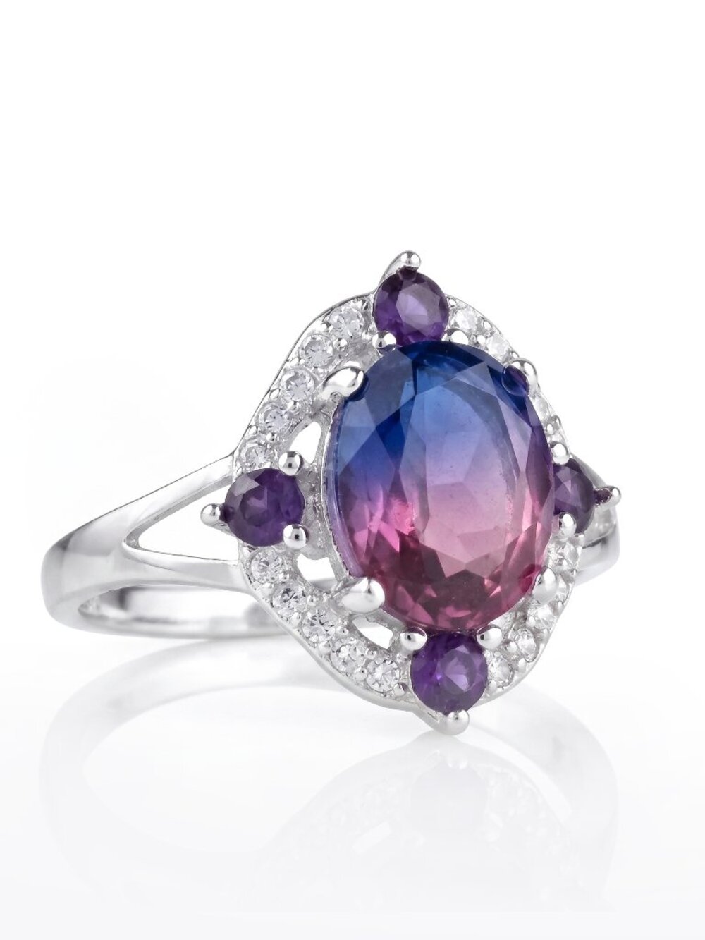 Pink & Purple Oval Gemstone Ring, real 925 Sterling Silver Charmed Aroma